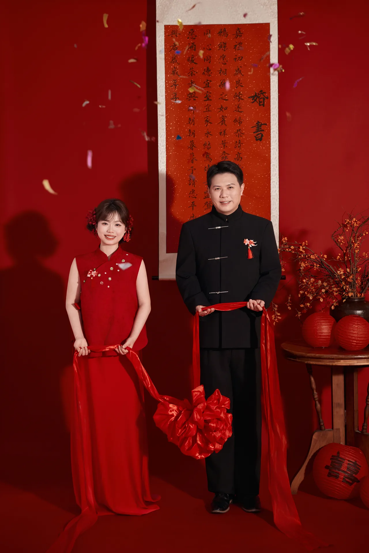 Wedding celebration portrait in red theme